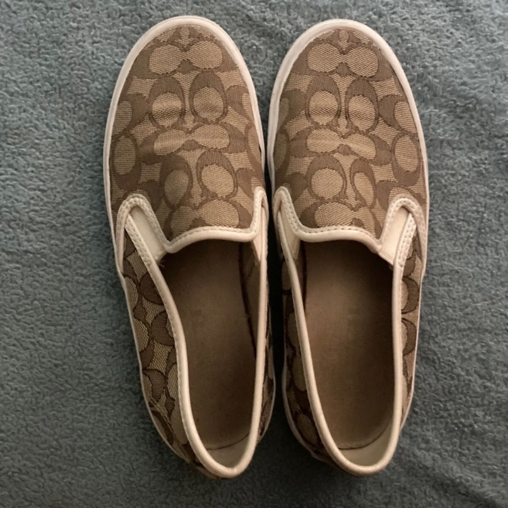 Coach Alegra Womens Signature Monogram Khaki/WhiteSlip On Shoes Size 8